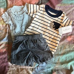 Carter's Striped and Animal Print Onesie Set with Gray Shorts